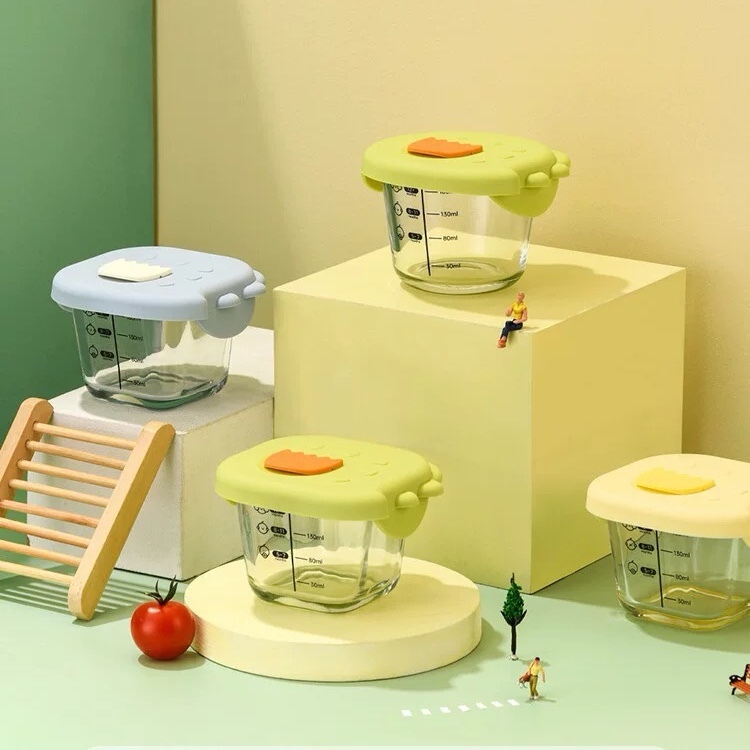 Ảnh Hộp Trữ Đồ Ăn Dặm Thủy Tinh KidsWorld Hình Khủng Long, Gấu Hộp Trữ Đông, Trữ Thức Ăn Cho Bé Nắp Silicone 1