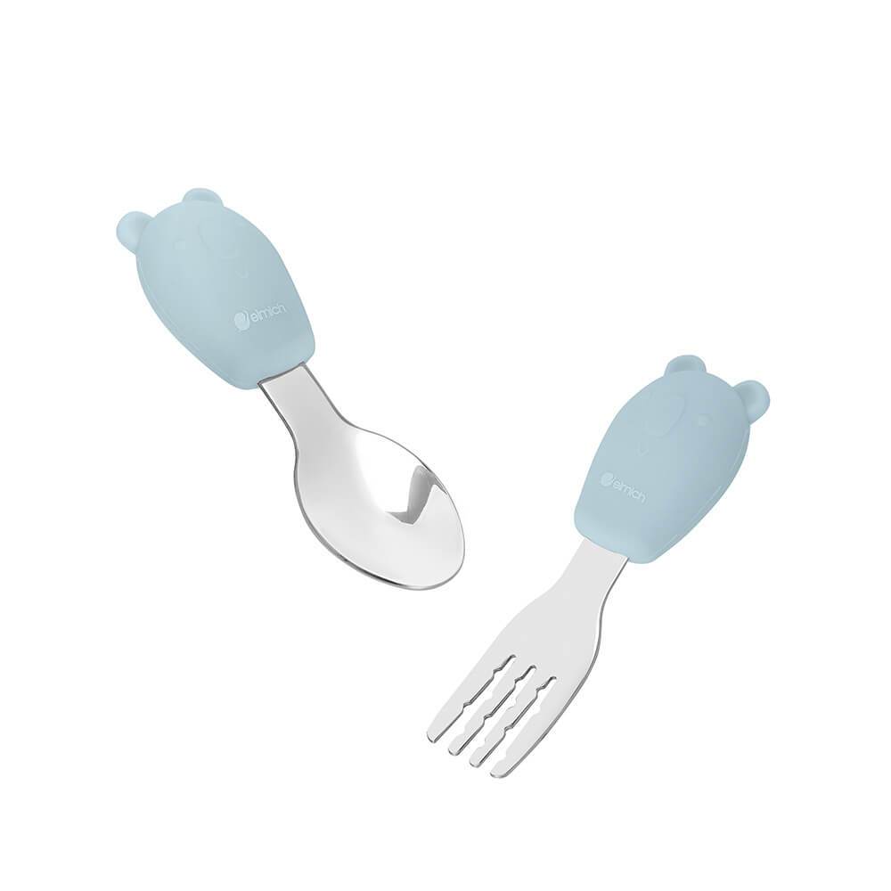 Bộ thìa dĩa cho bé bằng silicon, inox 304 Elmich Babycare EL-0005TD2