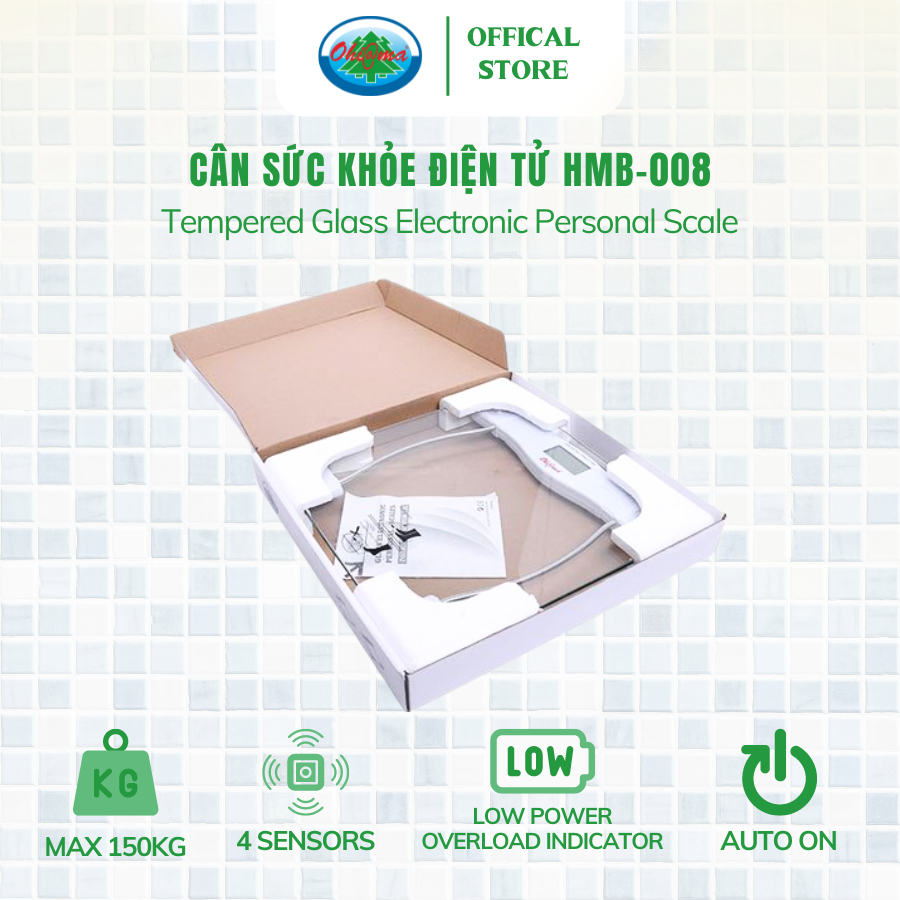 Ảnh Cân Sức Khỏe Điện Tử Cá Nhân Kính Cường Lực Ohiama Tempered Glass Electronic Personal Scale HMB-008 1