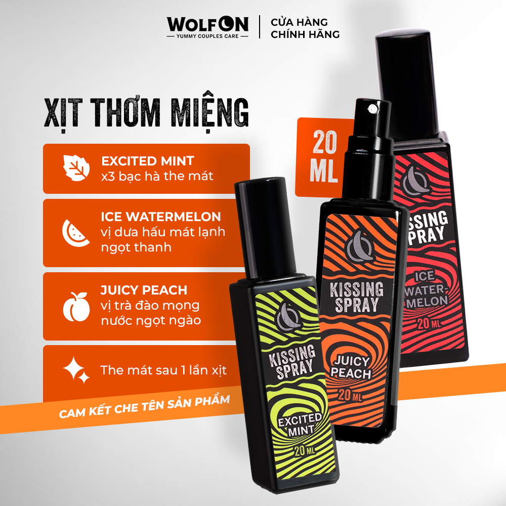 Ảnh Xịt Thơm Miệng Kissing Spay Wolf ON Hương Trái Cây Bạc Hà Thơm Mát Sảng Khoái Nhỏ Gọn 20ml Gemhome 1