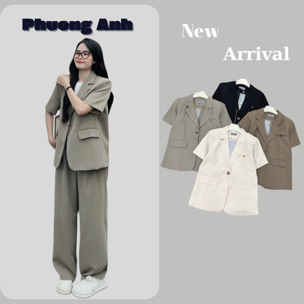 Áo blazer vest cộc tay có đệm vai tông màu basic phong cách hàn quốc A120
