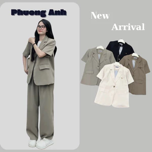 Áo blazer vest cộc tay có đệm vai tông màu basic phong cách hàn quốc A120
