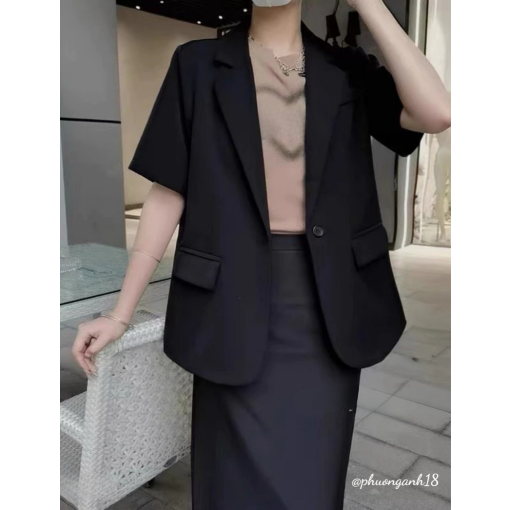 Áo blazer vest cộc tay có đệm vai tông màu basic phong cách hàn quốc A120