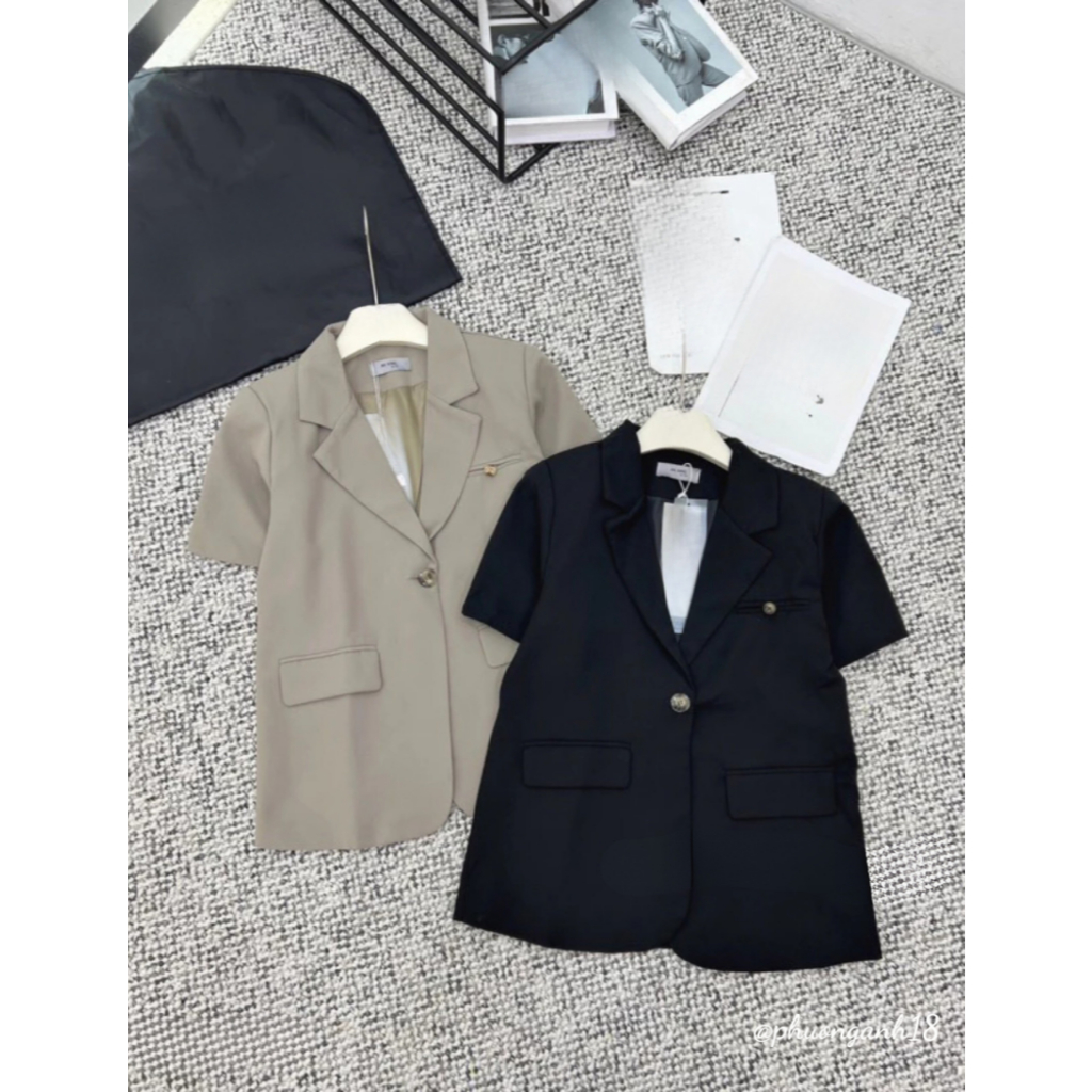 Áo blazer vest cộc tay có đệm vai tông màu basic phong cách hàn quốc A120