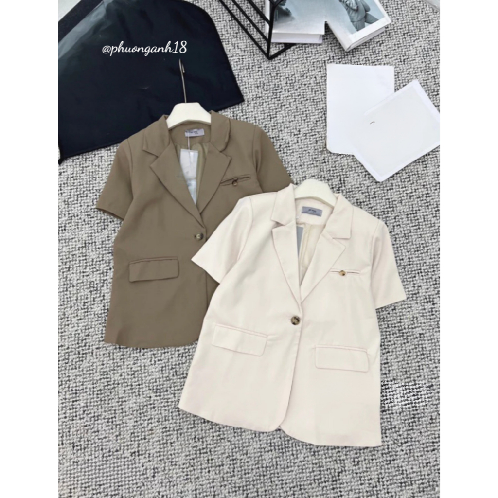 Áo blazer vest cộc tay có đệm vai tông màu basic phong cách hàn quốc A120