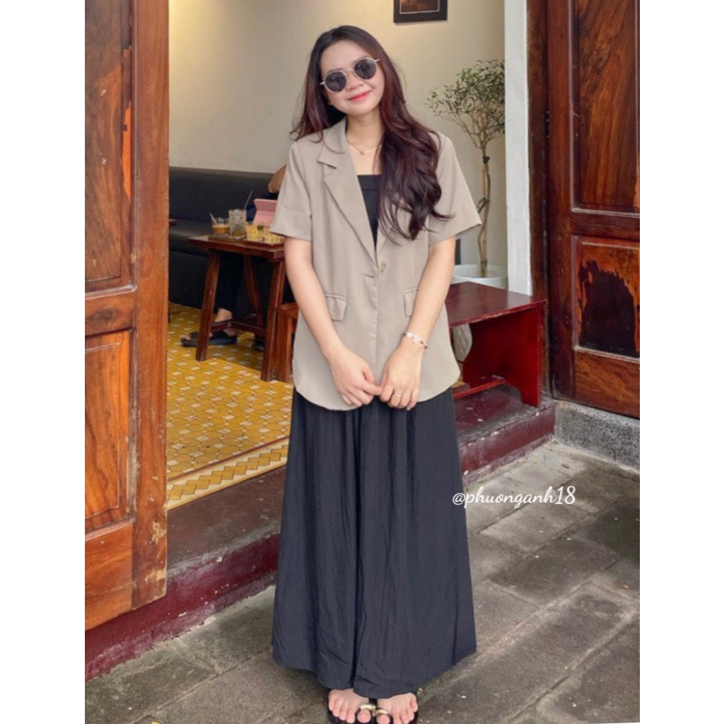 Áo blazer vest cộc tay có đệm vai tông màu basic phong cách hàn quốc A120