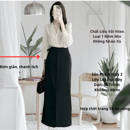Chân Váy Suông Dài 90cm Sẻ Trước Thanh Lịch - SHOPNGOCTRANG19-Chất Liệu Vitex Lót Lụa-CV57