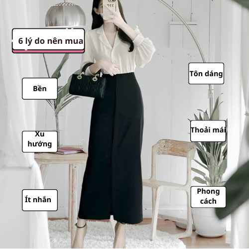 Chân Váy Suông Dài 90cm Sẻ Trước Thanh Lịch - SHOPNGOCTRANG19-Chất Liệu Vitex Lót Lụa-CV57