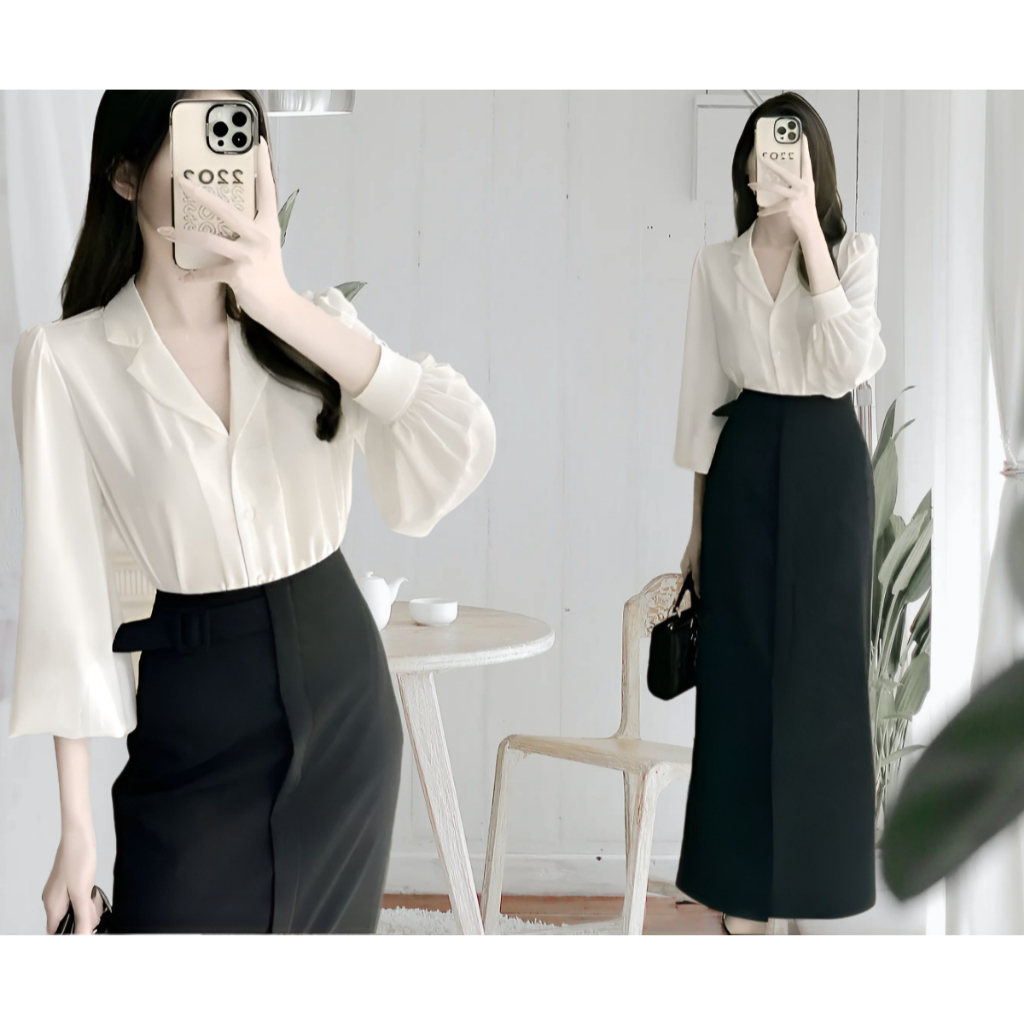 Chân Váy Suông Dài 90cm Sẻ Trước Thanh Lịch - SHOPNGOCTRANG19-Chất Liệu Vitex Lót Lụa-CV57