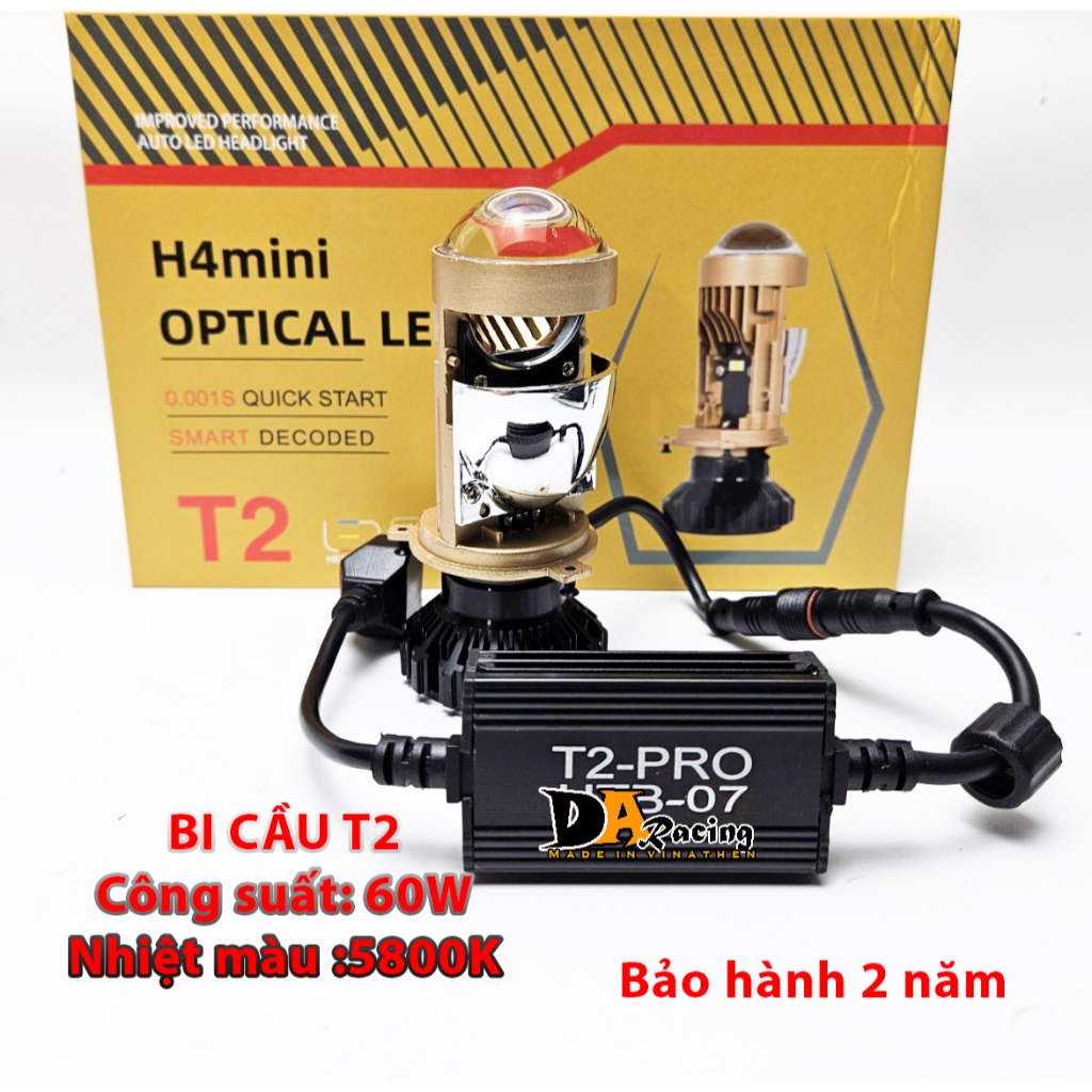 Bi Led T2 Pro Kính Tím 60W Chân H4 Lắp Oto, Xe Máy Bảo Hành 2 Năm ...