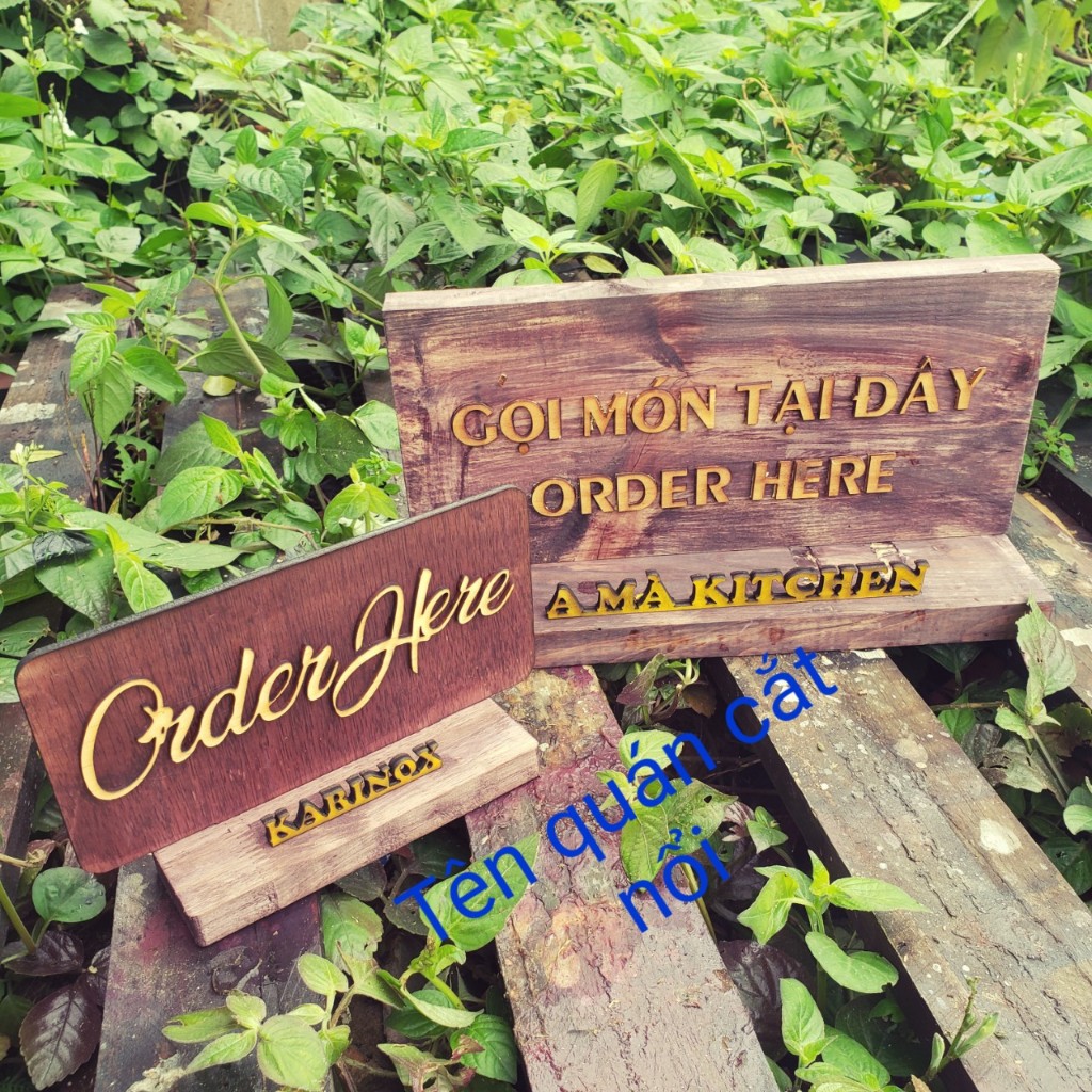 Bảng gỗ Order Here,Gọi món tại đây. Miễn Phí Logo Tên Quán