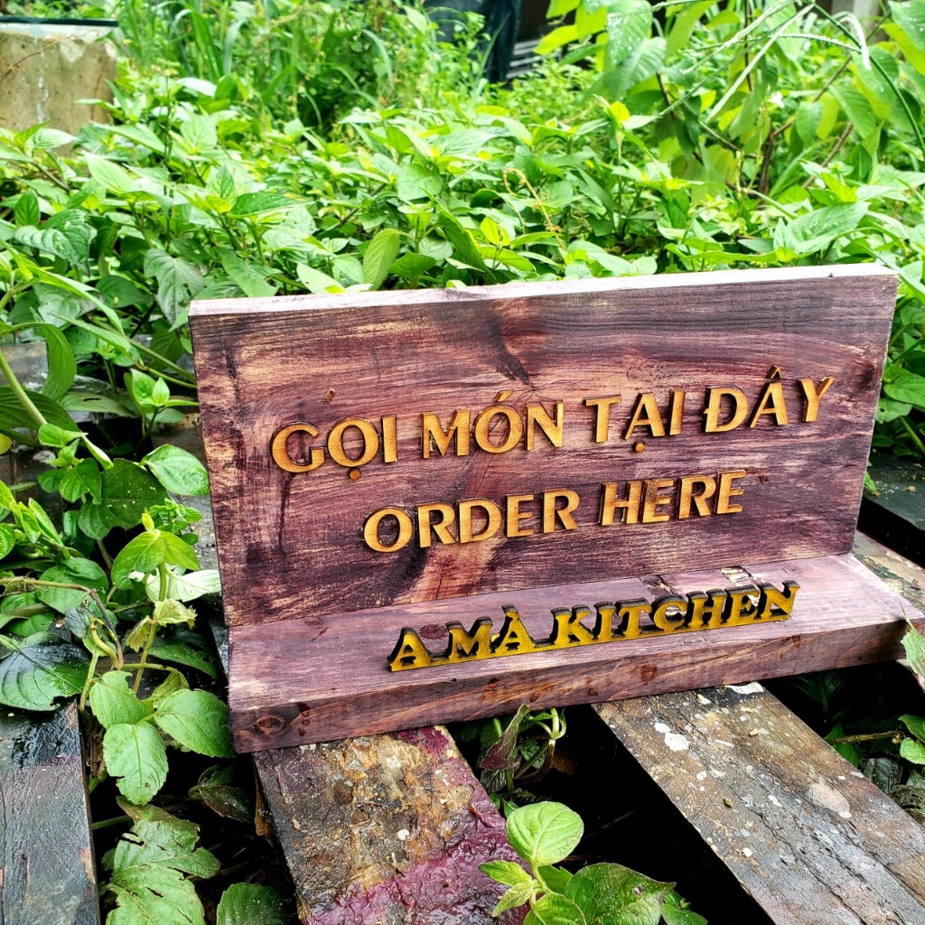 Bảng gỗ Order Here,Gọi món tại đây. Miễn Phí Logo Tên Quán