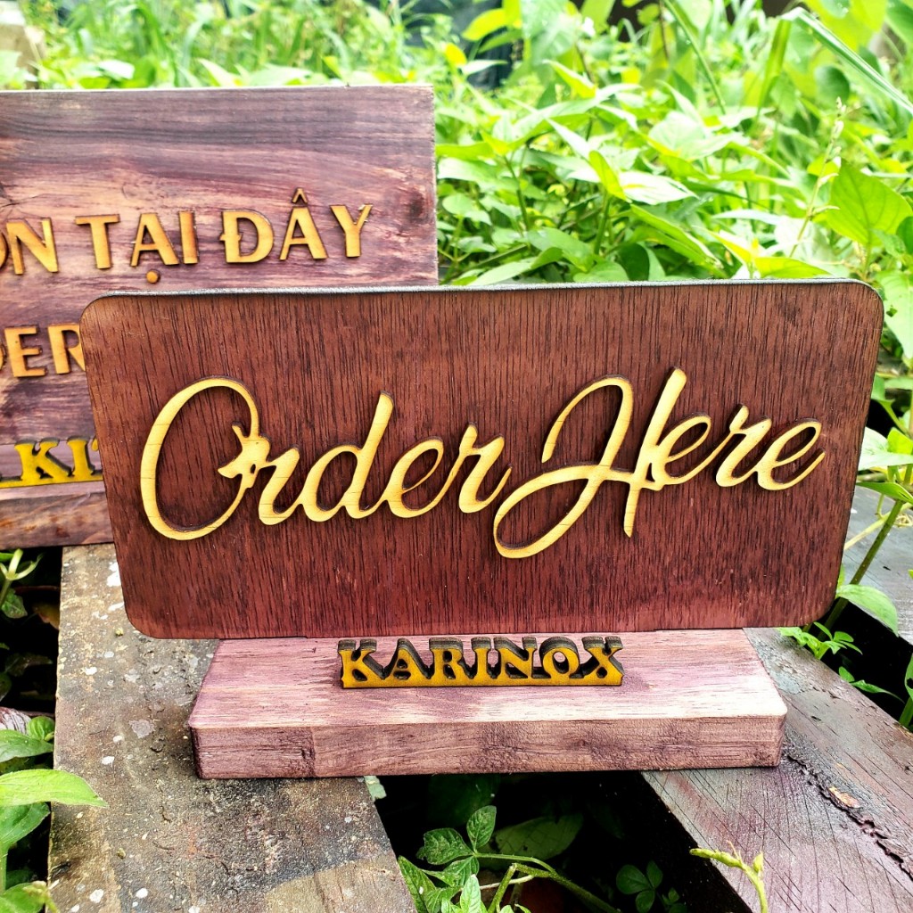 Bảng gỗ Order Here,Gọi món tại đây. Miễn Phí Logo Tên Quán
