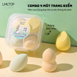 Hộp gồm 4 mút tán kem nền LMLtop mút trang điểm mềm mại hình giọt nước siêu tiện dụng