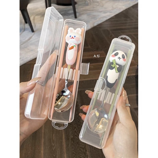 Set thìa đũa ăn cho bé hình thú cực cute bằng inox không rỉ