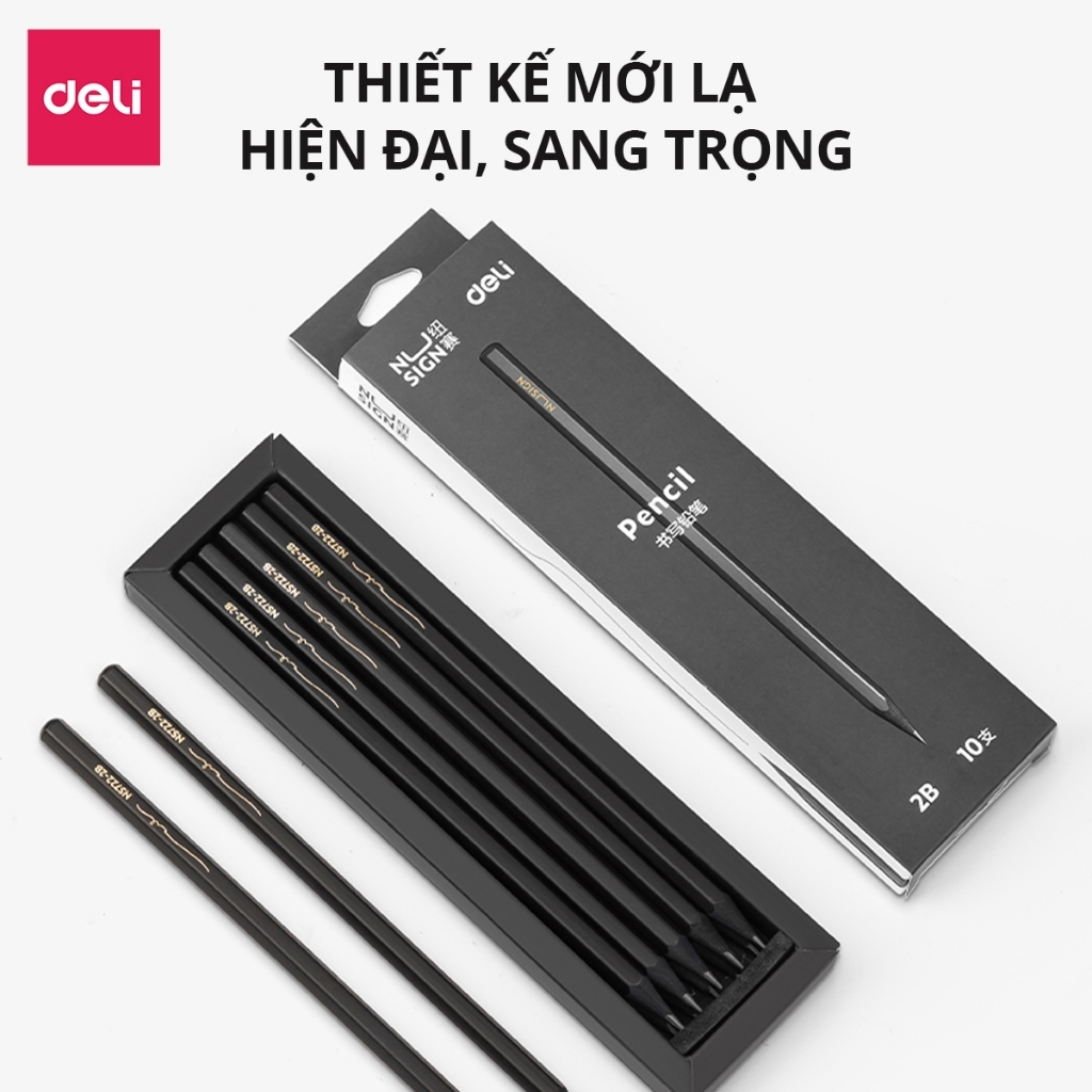 Hộp Bút Chì Phác Thảo Cao Cấp Deli 2H, HB, 2B, 4B, 6B, 8B Dành Cho Mỹ Thuật Chuyên Nghiệp Chì Mềm Độ Đậm Chuẩn