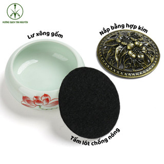 Lư xông gốm sứ màu ngẫn nhiên, tặng kèm lót chống cháy, dùng cho nụ trầm, nụ hương bài, nụ bồ kết, nụ vỏ quế