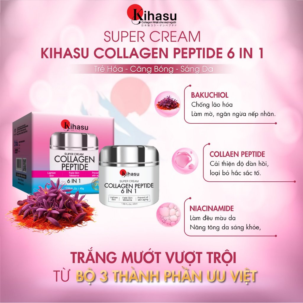 Ảnh Kem Dưỡng Collagen Peptide Kihasu 6in1 Giúp Da Căng Bóng, Trắng Sáng Tự Nhiên, Mờ Nám, Tăng Độ Đàn Hồi Cho Da 4