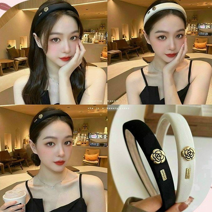 Bờm Tóc, Băng Đô Cài Tóc Đính Chữ Min, Đính Hoa Trà Xinh Xắn Sang Trọng Phụ Kiện Tóc Empoli