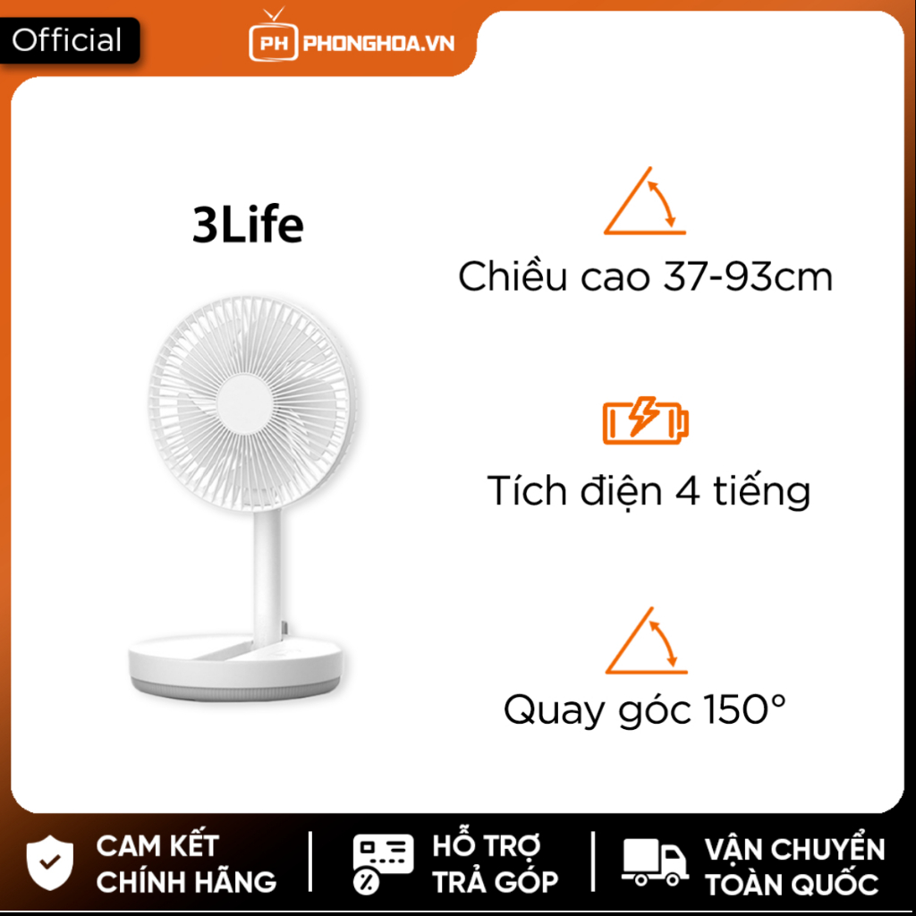 Quạt tích điện gấp gọn để bàn 3Life 008 Guzi- pin 8000mAh | Shopee Việt Nam
