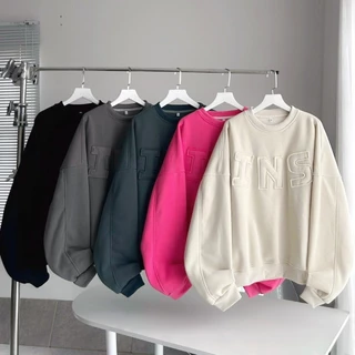 Áo sweater thêu chữ nổi INS form boxy,Áo hoodie nỉ cổ tròn vải lót bông dày dặn form rộng phong cách Hàn Quốc nam nữ uni