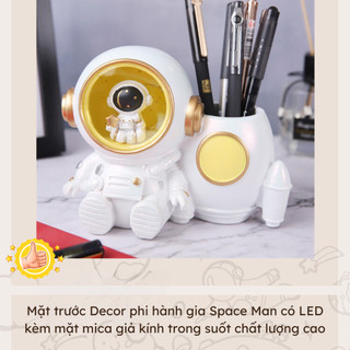 Hộp Đựng Bút Để Bàn Decor Tượng Phi Hành Gia Có Đèn LED Tạo Cảm Hứng, Ống Cắm Bút Trang Trí LABY