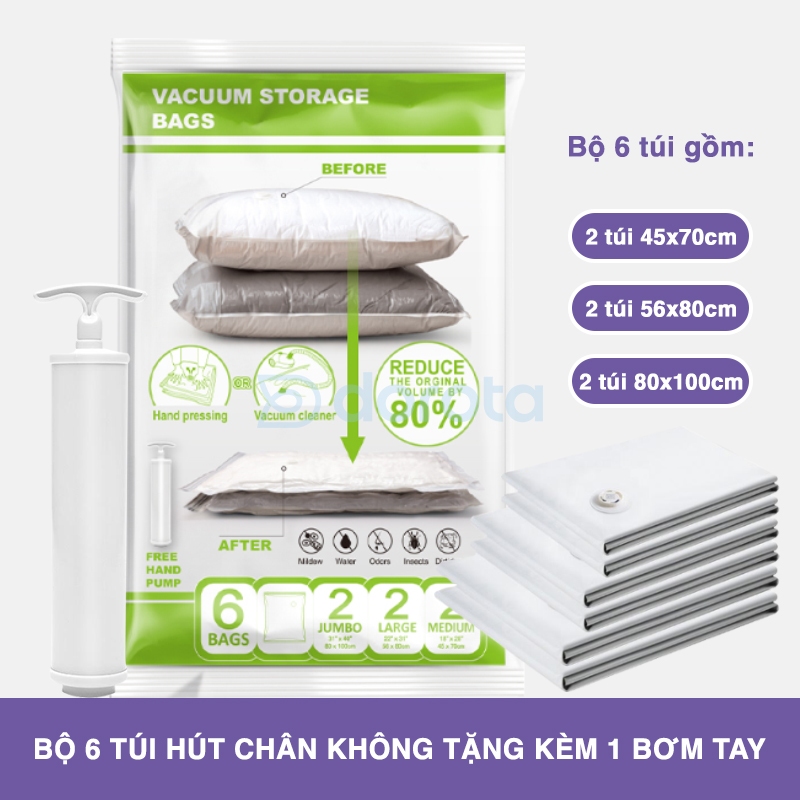 Ảnh Bộ 6 túi hút chân không cao cấp DOROTA không cần dùng bơm bọc bảo quản quần áo chăn gối mền ZHV458 2