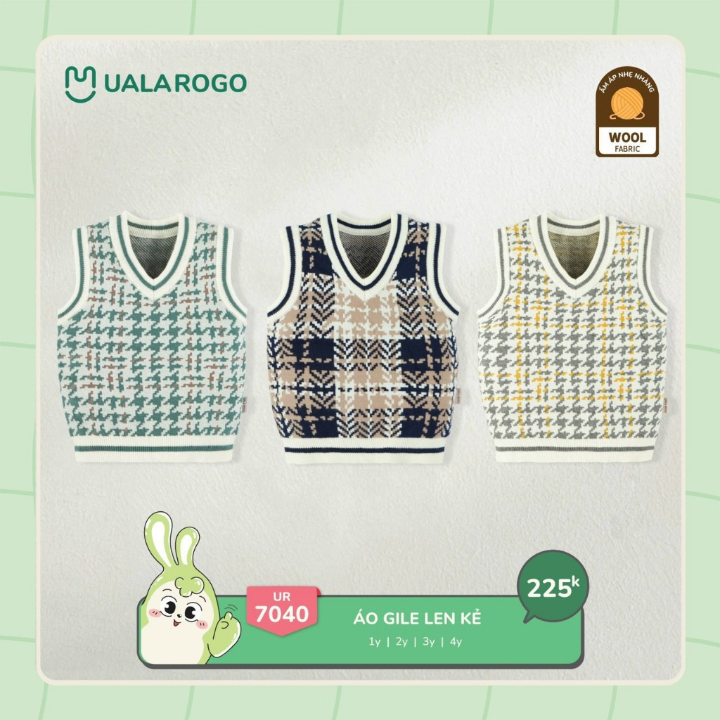 (9-24kg, 1-5Y) Áo Gile Len Nhiều Màu Cho Bé Uala UR7034 UR7039 UR7040 UR7033 UR7038 UR7031