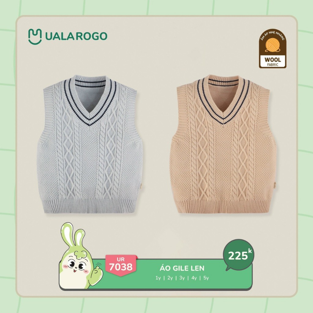(9-24kg, 1-5Y) Áo Gile Len Nhiều Màu Cho Bé Uala UR7034 UR7039 UR7040 UR7033 UR7038 UR7031