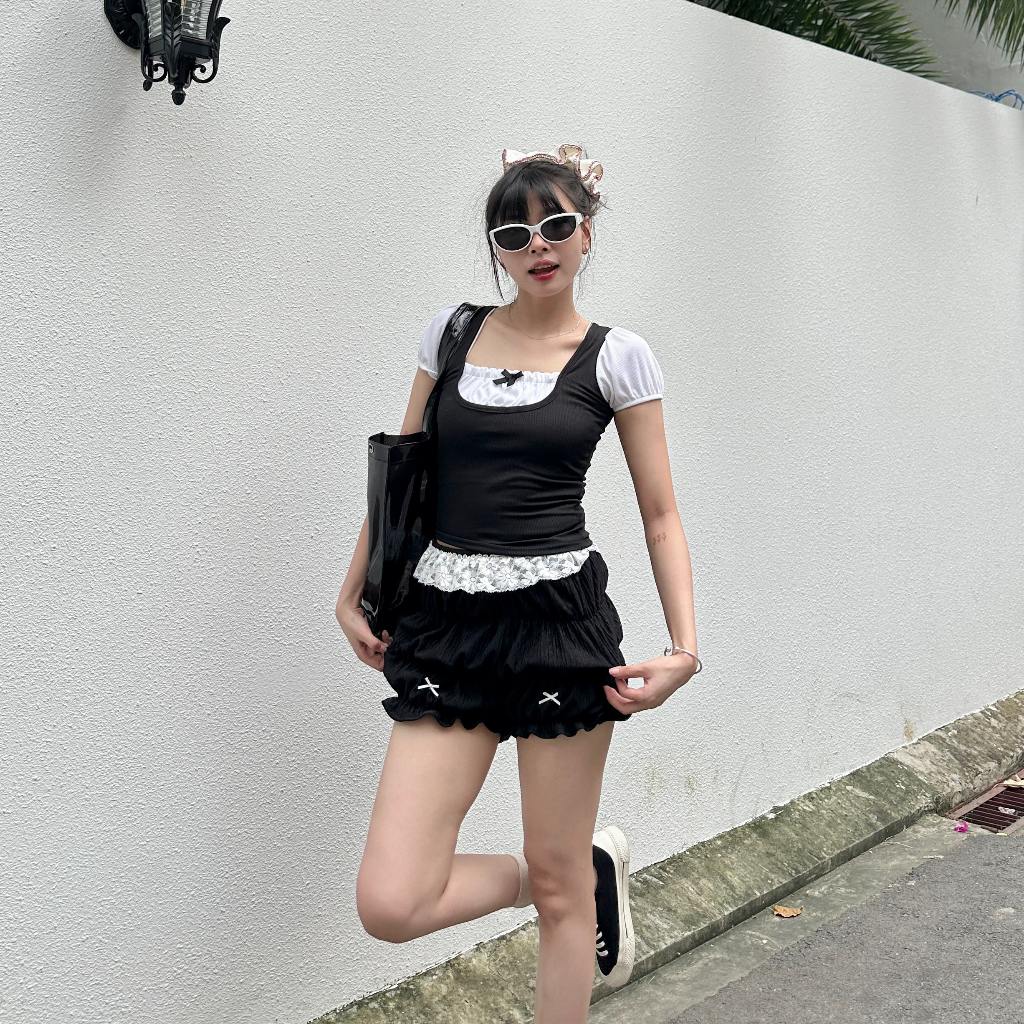 Áo body LOLI form ôm body tôn dáng Phong cách Coquette FFCLUB mix