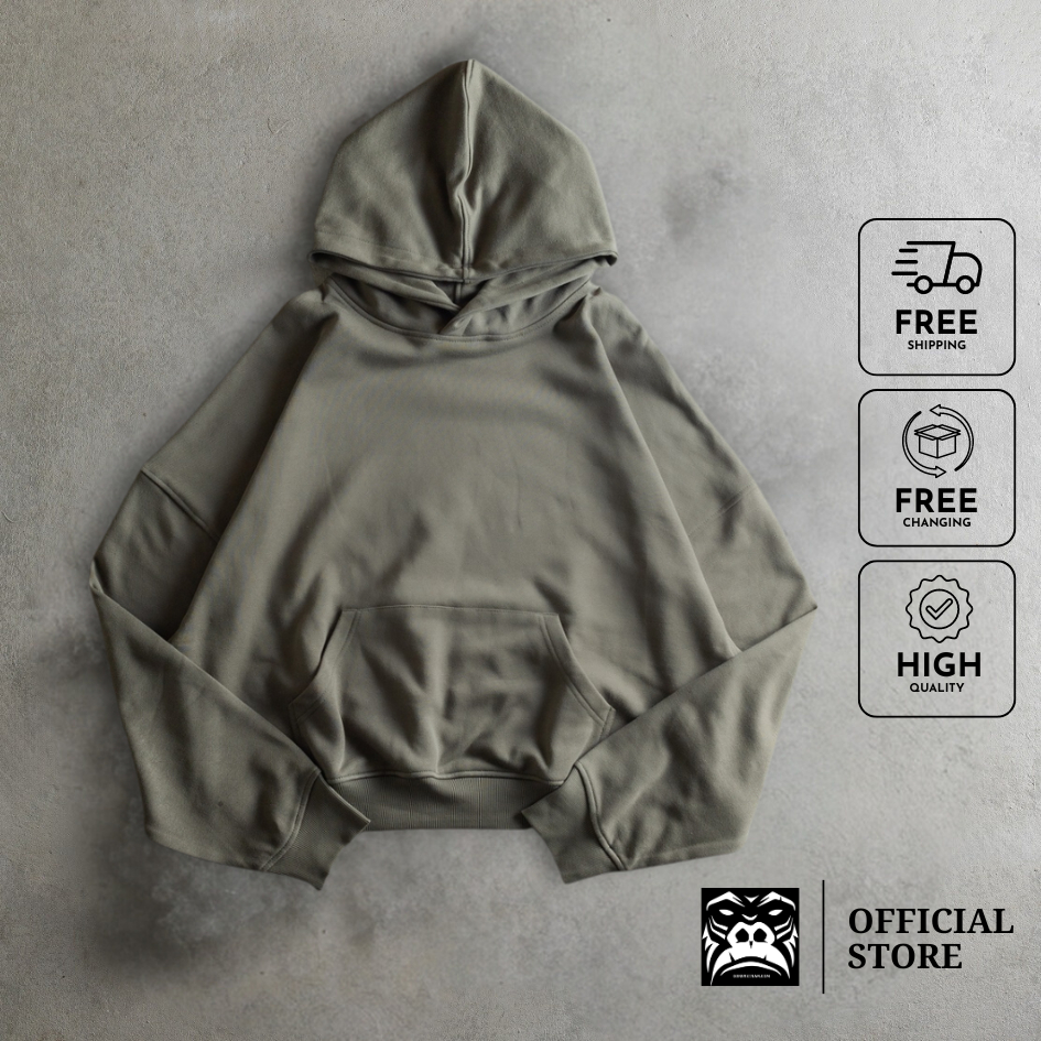 Áo Hoodie Gori - Form BOXY - Màu Xám Rêu | Shopee Việt Nam