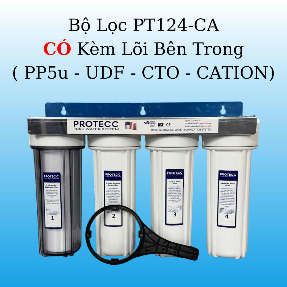 Bộ Lọc Thô 4 Cấp 10 Inch PROTECC PT124-CA Chuẩn Taiwan 2 Gioăng Cao Su ...