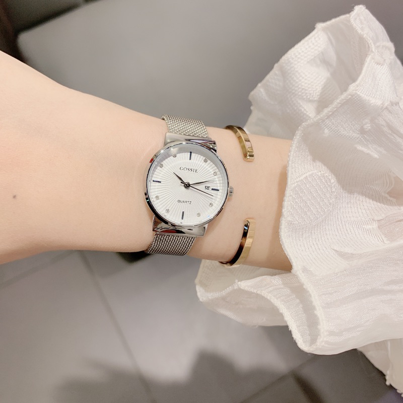 Đồng Hồ Nữ Gossie Dây Mành Tùy Chỉnh To Nhỏ Tiện Lợi Phiên Bản Cao Cấp Có Lịch Ngày