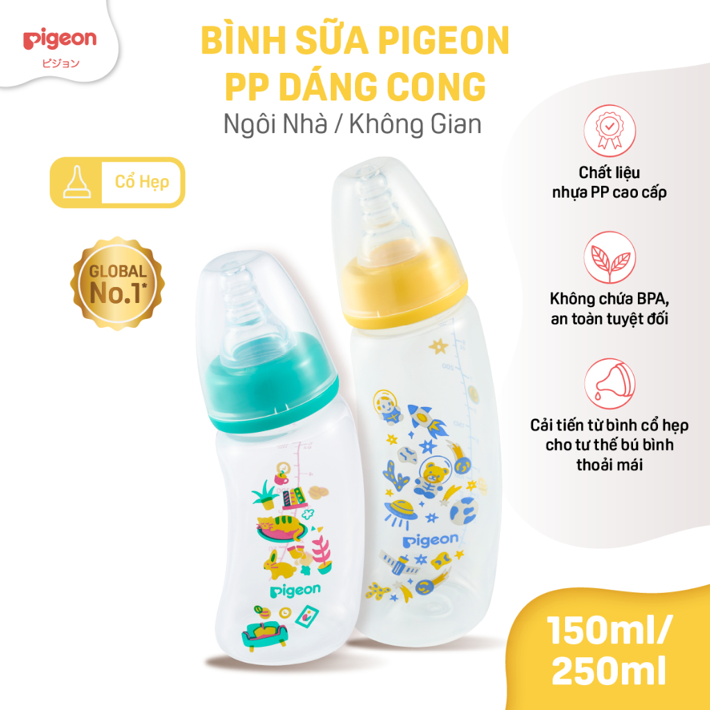 Ảnh Bình Sữa Pigeon PP Dáng Cong Cổ Hẹp 150ml/250ml - Hình Họa Tiết 3