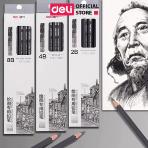 Hộp Bút Chì Phác Thảo Cao Cấp Deli 2H, HB, 2B, 4B, 6B, 8B Dành Cho Mỹ Thuật Chuyên Nghiệp Chì Mềm Độ Đậm Chuẩn