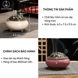 Lư xông gốm sứ màu ngẫn nhiên, tặng kèm lót chống cháy, dùng cho nụ trầm, nụ hương bài, nụ bồ kết, nụ vỏ quế