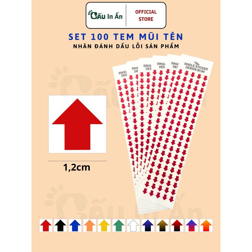 Set 100 miếng dán mũi tên In194 tem nhãn lỗi sản phẩm, ghi chú - 1,2cm ...