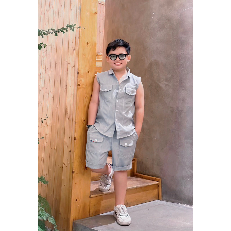 set công tử silk xám 10-52kg cho bé trai TONI BRAND