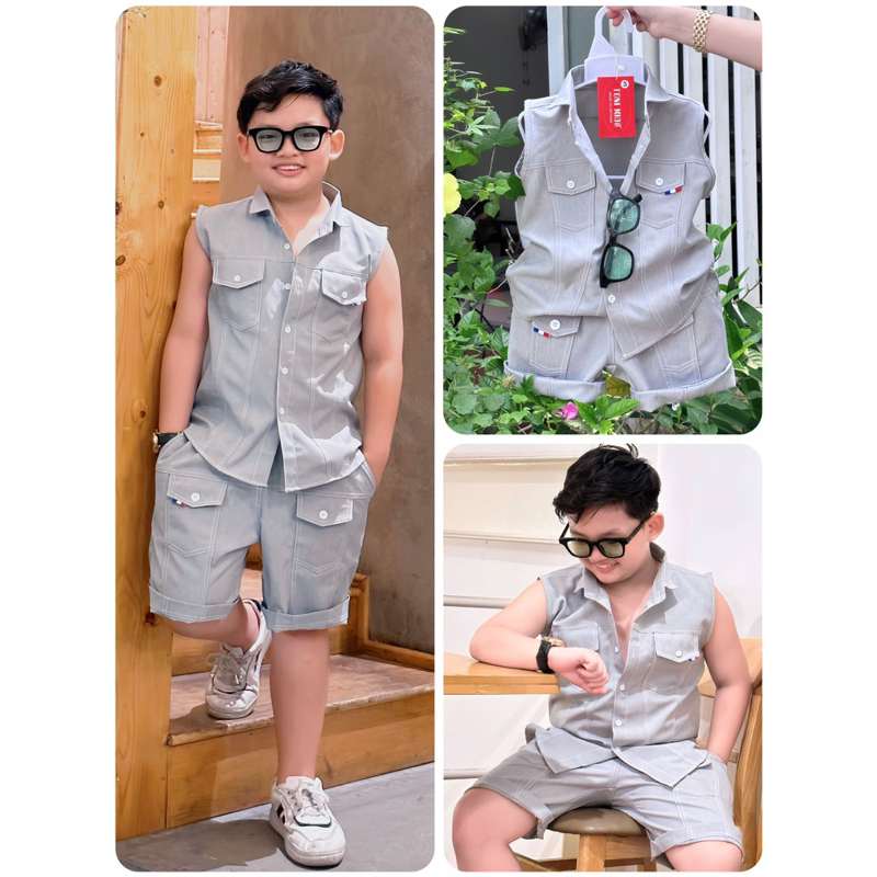set công tử silk xám 10-52kg cho bé trai TONI BRAND