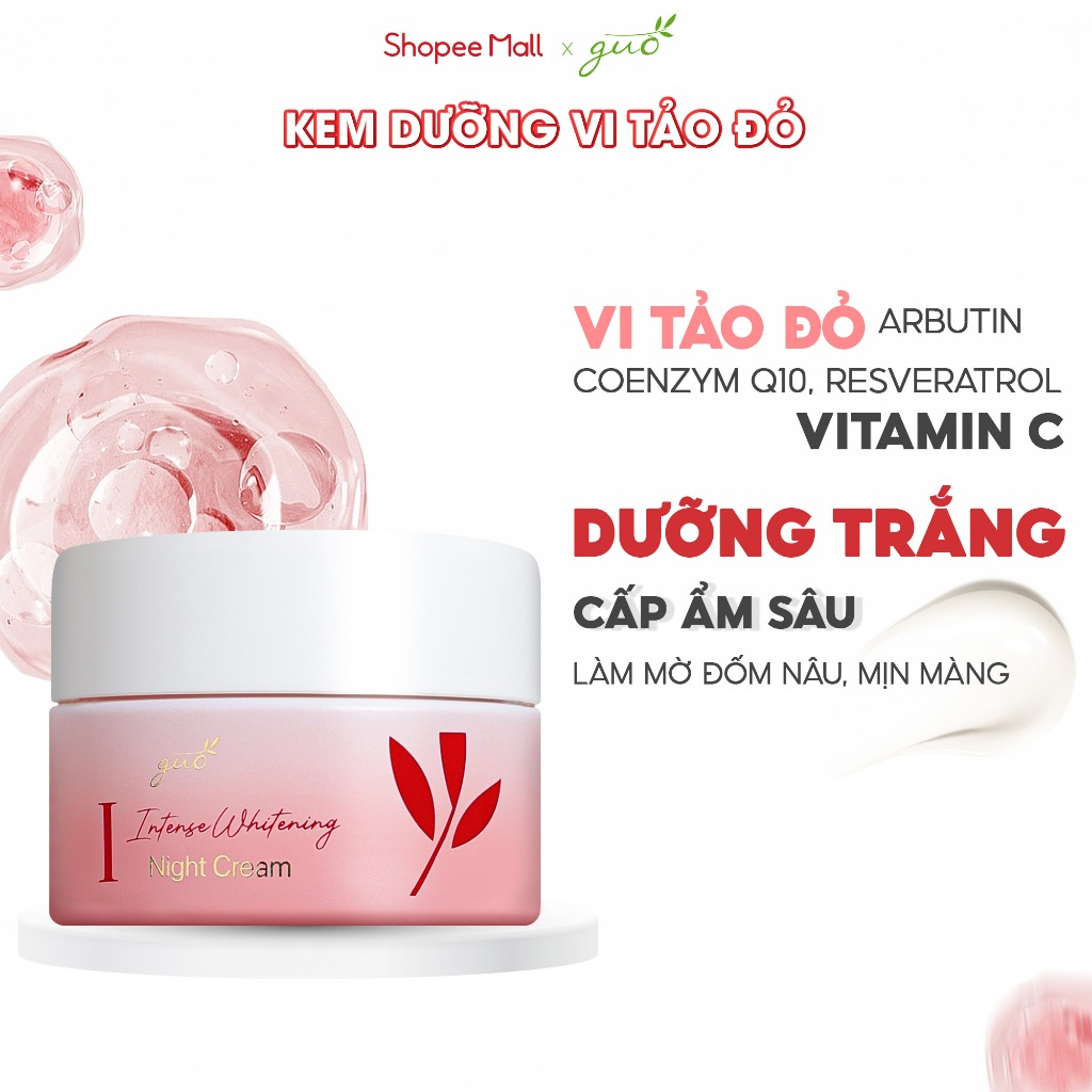 Ảnh Kem Dưỡng Trắng Da Mặt Mờ Thâm Chống Lão Hóa Vi Tảo Đỏ Trắng Hồng Tự Nhiên GUO 30gr 2