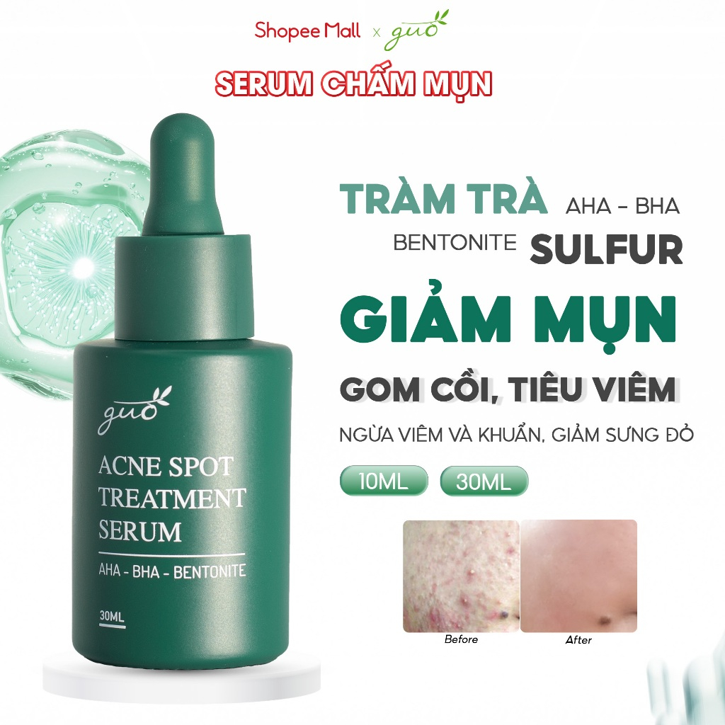Ảnh Serum giảm mụn, mờ thâm BHA 1%+AHA 2%+tràm trà, giảm sợi bã nhờn hiệu quả GUO 30ml 2