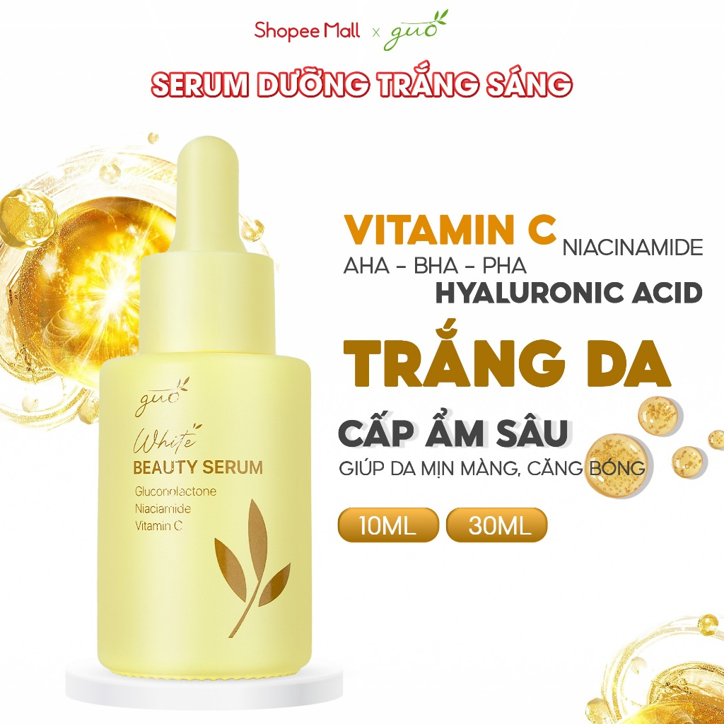 Ảnh Serum dưỡng trắng sáng, mờ thâm nám, ngăn ngừa mụn AHA, BHA, PHA, Vitamin C, Niacinamide GUO 30ml 2