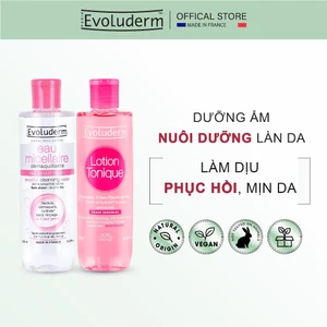 Combo chăm da khô, nhạy cảm với nước tẩy trang và nước hoa hồng Evoluderm 250ml