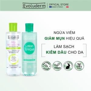 Combo chăm da hỗn hợp dầu mụn với nước hoa hồng và nước tẩy trang Evoluderm 250ml