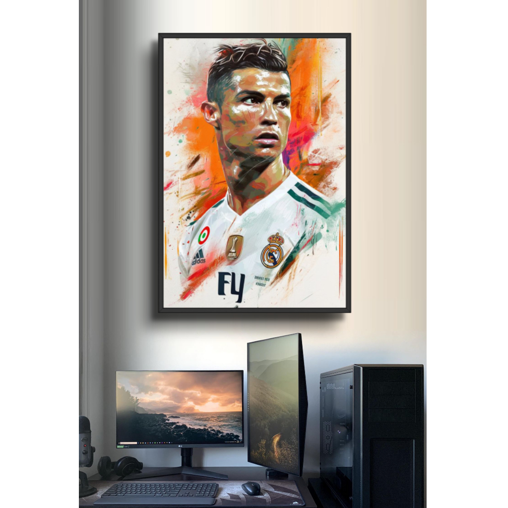 Tranh Cầu Thủ Bóng Đá Cristiano Ronaldo Bằng Gỗ Tráng Gương Có Khung Decor Phòng Không Gian Làm Việc Decor Tường