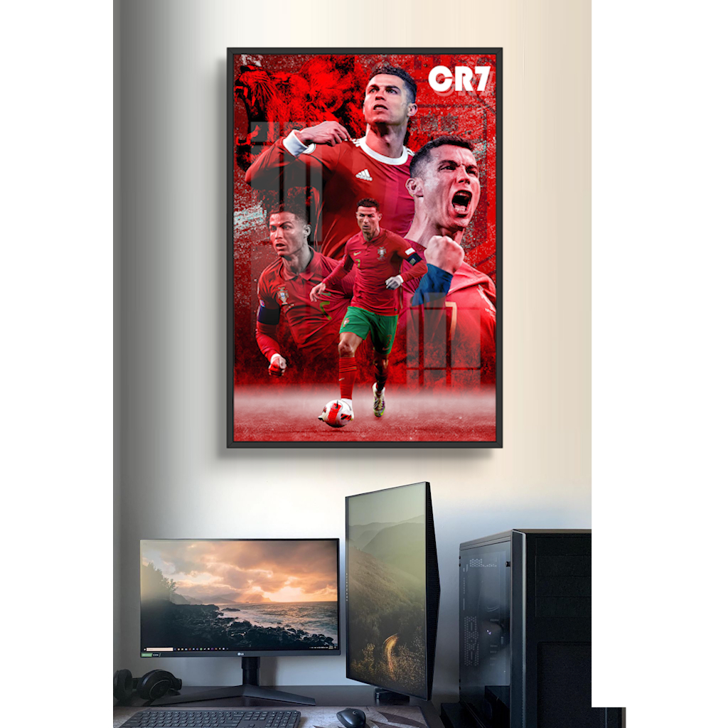 Tranh Cầu Thủ Bóng Đá Cristiano Ronaldo Bằng Gỗ Tráng Gương Có Khung Decor Phòng Không Gian Làm Việc Decor Tường