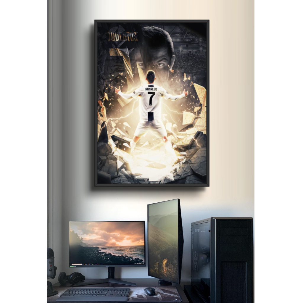 Tranh Cầu Thủ Bóng Đá Cristiano Ronaldo Bằng Gỗ Tráng Gương Có Khung Decor Phòng Không Gian Làm Việc Decor Tường