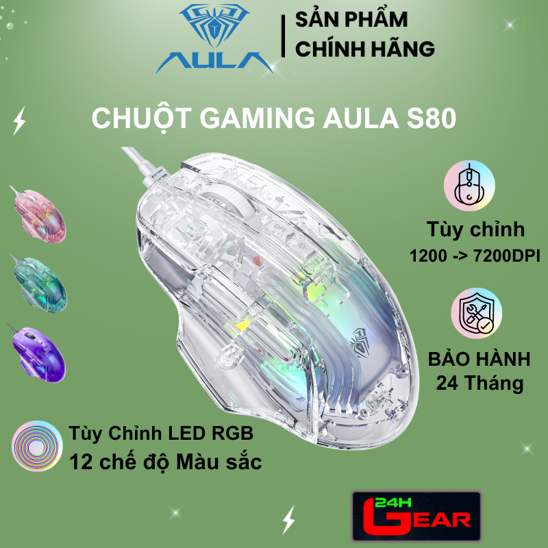 Chuột Gaming AULA S80 LED RGB tùy chỉnh 12 chế độ ( DPI 7200DPI ...