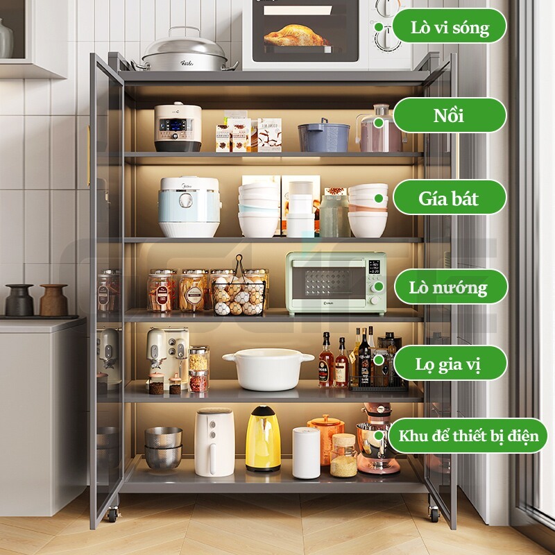 Lifinity Kệ Để Đồ Nhà Bếp Đa Năng Thép Cacbon Với Bánh Xe Dễ Di Chuyển, Thiết Kế Đôi Cửa, Chống Bụi