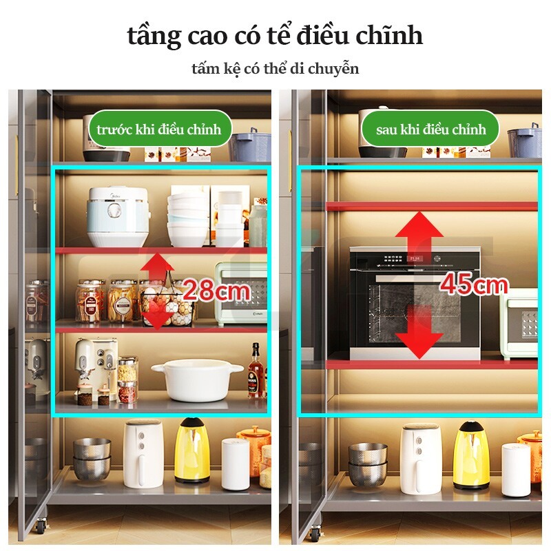 Lifinity Kệ Để Đồ Nhà Bếp Đa Năng Thép Cacbon Với Bánh Xe Dễ Di Chuyển, Thiết Kế Đôi Cửa, Chống Bụi